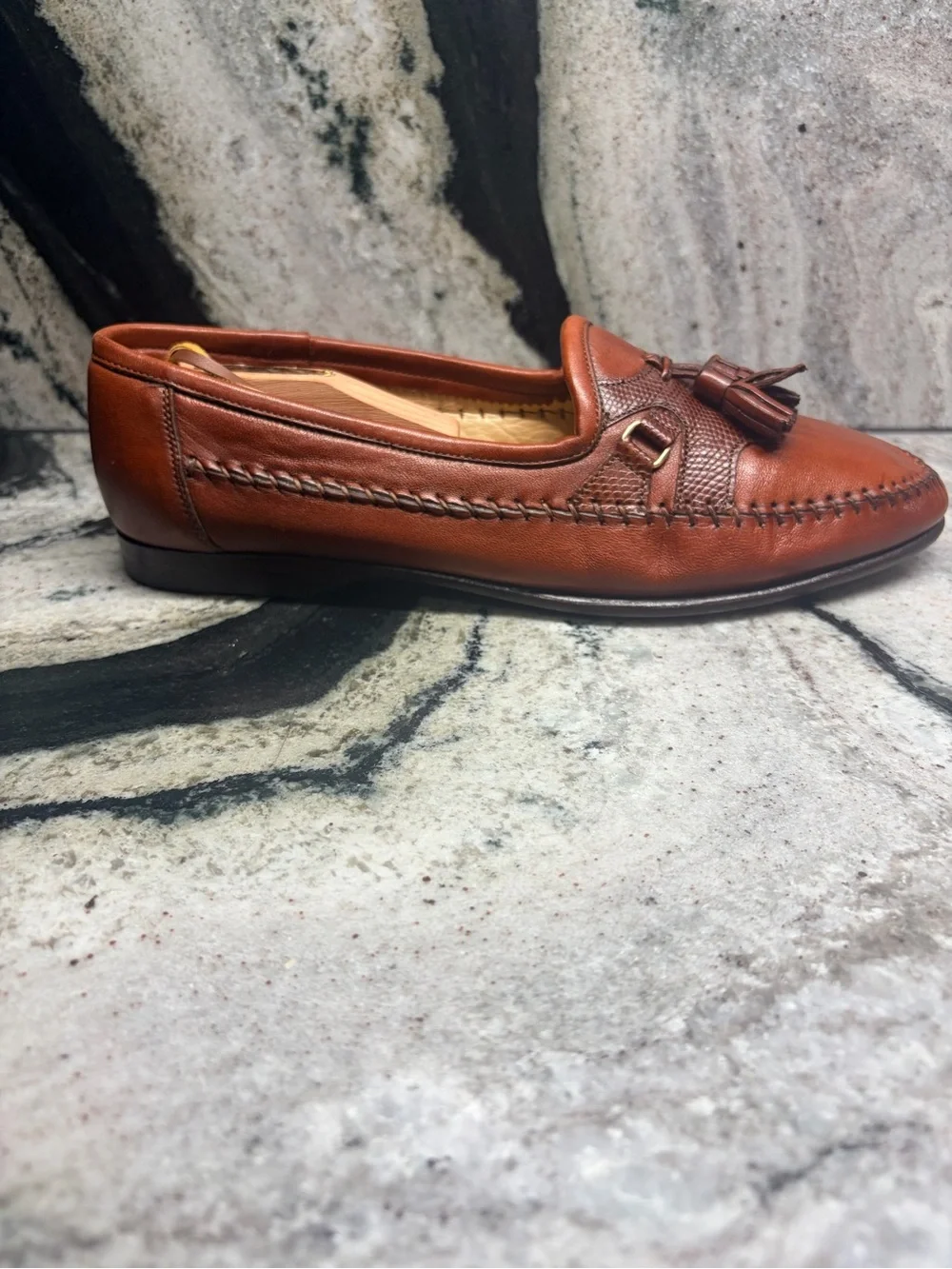 Santoni Genuine Reptile Leather Tassel Loafers Women’s 8 Italy Luxury